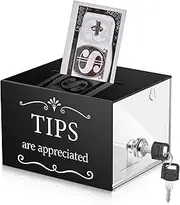 Vesici Acrylic Tip Jar 6 x 4 x 5 Inch Black Classic Tip Collection Box with Lock for Service Industry Professionals