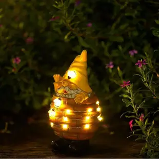 太陽能花園夜燈裝飾品樹脂蜜蜂侏儒雕塑戶外庭院景觀裝飾燈