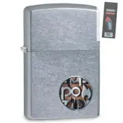Zippo 29872 Zippo Button Logo Street Chrome Finish Lighter + FLINT PACK