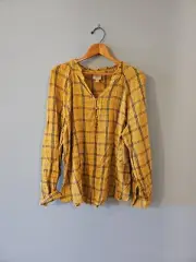 St Johns Bay Womans New With Tags Yellow Plaid XL Blouse (WS10)