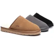 AUSTRALIAN SHEPHERD® UGG Slippers Men Sheepskin Wool Scuff Cruz - Grey / AU Ladies 10 / AU Men 8 / EU 41