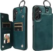 Case for Samsung Galaxy A16 5G 6.7-inch 2024,PU Leather Flip Shell with 4 Card Holder (2 SIM Holder/Sim Pin Slots) and Ring,Strong Magnetic Stand Folio Book Cover for Galaxy a16 Green