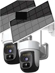 Smart Solar WiFi Security Cameras with Solar Panels 5MP HD Color Night Vision Motion Detect PTZ Surveillance IP Camera(2PCS Add 128G Card)