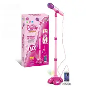 Microphone Stand Children's Karaoke Mic With Stand Flashing Light Early Education Music Teaching Pink with light Quadrapod base