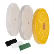 6" Bench Grinder Buffing Wheel Kit + 3 Polishing Compound Set