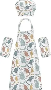 AIXIWAWA Kids Apron Chef Hat Set, Child Kitchen Bib Aprons Adjustable for Cooking Baking Painting (Monkeys Pattern)