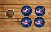 COLUMBUS BLUE JACKETS ROUND COASTER SET OF 4 CUSTOM MADE