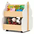 HONEY JOY Kids Wooden Bookshelf 2-Tier Toy Storage Organiser w/Universal Wheels