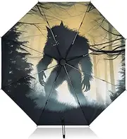 [PDZRMY] Forest Werewolf Silhouette UV Protection Travel Umbrella Compact for Rain and Sun - Auto Open and Close UPF 50+ Windproof Portable 46” Sun Umbrella for Women and Men