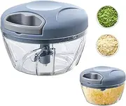 Manual Vegetable Chopper, Large Hand Pull String Food Chopper with 5 Stainless Steel Blades for Sharp and Durable (Blue, 500ml)
