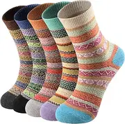 [coclothy] 5 Pairs Wool Socks for Women - Womens Wool Socks Winter Socks Warm Knit Wool Soft Vintage Casual Crew Socks