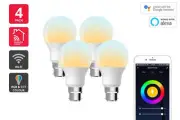 Kogan SmarterHome 10W Colour & Warm/Cool White Smart LED Bulb - B22, Wi Fi 4 Pac