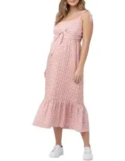 [Ripe] Gingham Nursing Dress in Dusty Pink/White