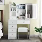 Vanity Dressing Table Stool Set Makeup Mirror Vanity Desk LED Light Dresse Table