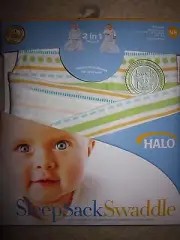 HALO 100% Cotton SleepSack Swaddle Blanket Sage/Yellow line print NewBorn
