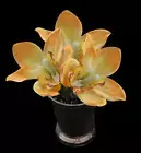 3 Bright Yellow Cymbidium Orchids silk flower pen, Gift Under $15, flowerpens
