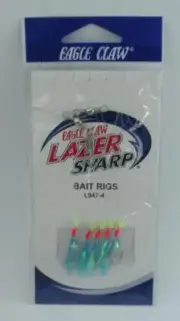 Eagle Claw L947-4 Laser Blue Wing Bait Rig 46in Size 4 Gold Hooks Glow Beads