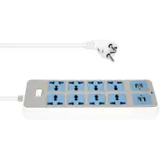 Power Strip with 4 USB Sockets, 3000W Power, 8 Universal Sockets, 6.5-Foot Power Cord, EU Plug White