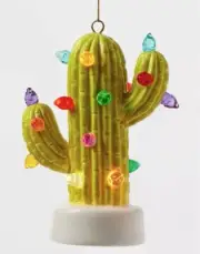 Lighted Christmas Cactus Ceramic Ornament Timer Battery * NEW Wondershop Target