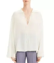 Theory Womens Chiffon Sailor Pullover Blouse, White, Small
