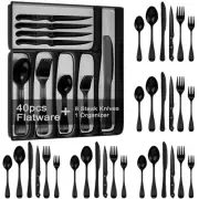 49-Piece Black Silverware Set with Drawer Organizer, Stainless Steel Cutlery ...