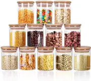 12-Piece Glass Jar Set with Bamboo Lids for Food Storage and Organization