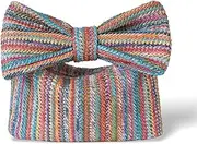 GreatRise Straw Handbag with Bow Handle Women's Clutch Straw Bag Straw Purse with Zip Simple Beach Bag Summer Tote Bag Basket Bag for Travel Daily Colourful