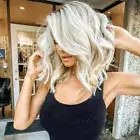 Womens Middle-Short White Curly Hair Wig Natural Blonde Wigs Party Cosplay Dress