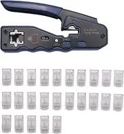 Ethernet RJ45 Pass Through Crimping Tool Bundle with CAT6 RJ45 Pass Through Ethernet 50U Modular Plug 25 Pack