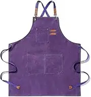 Work Apron Canvas Restaurant Waterproof Kitchen Bib Pocket Woodworking, Purple