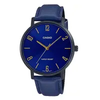 在飛比找ETMall東森購物網優惠-【CASIO 卡西歐】CASIO 指針男錶 皮革錶帶 藍色錶