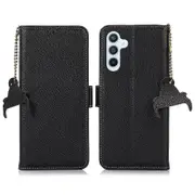 For Samsung Galaxy S23 FE RFID Blocking Phone Case Genuine Cow Leather Stand Wallet Cover
