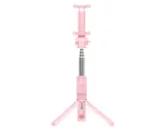 Creative Mobile Phone with Tripod Selfie Wireless Bluetooth Mobile Phone Selfie Stick Folding Bracket with Wireless Remote Control-Pink