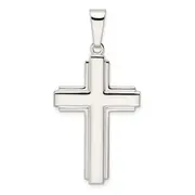 Sterling Silver Polished W/Edge Lines Latin Cross Pendant