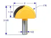 1pc 1/2" SH 1" Rad, 1-1/8" Blade Cove Box Core Box Router Bit S
