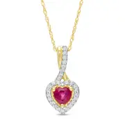 4.0mm Heart-Shaped Ruby and 0.07 CT. T.W. Natural Diamond Frame Drop Pendant in 10K Yellow Gold