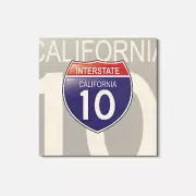 California 10 USA Interstate Shield 4'' X 4'' Square Wooden Coaster