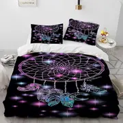 v2974 Bed Sheets Fashion DreamCatcher Feather Owl Comforter Bedding Set,Duvet Cover Bed Set Quilt Cover Pillowcase,King Queen Size Bedding Set 3-Piece