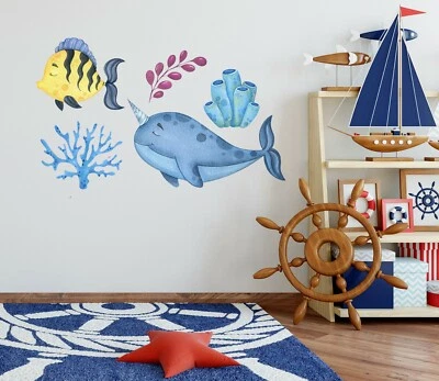 3D Unicorn Whale O377 Animal Wallpaper Mural Poster Wall Stickers Decal Zoe