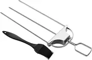 FUNOMOCYA 1 Set Prong Stainless Steel Skewers for Barbecue Camping Grill Durable Roasting Sticks with Oil Brush for Safe Handling Easy Use for Outdoor Cooking