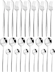 [JASHII] 24 Piece Titanium Stainless Steel Flatware Set, 24 Silverware Pieces, Silver Cutlery for 6 (Shiny)