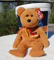 Ty Beanie Baby Germania Bear Errors with tag. Retired, born 1990, back tag 1999