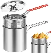 Deep Fryer Pot with Strainer Basket and Handle, Stainless Steel Frying Pan, Mini Deep Oil Fryer with Lid, Portable Food Cooking Pot for Frying Fish Shrimp Chicken and Fries (Style 01)