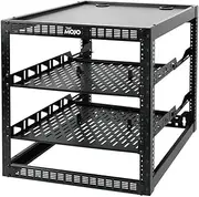 Tecmojo 12U Open Frame Network Rack for IT & AV Gear, Black Steel, Wall or Floor Mount, Compatible with 19" Networking, Audio and Video Devices