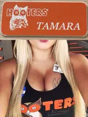 ~NEW~HOOTERS Girl Uniform Fun Collectible Pin Badge Tag Orange TAMARA NAME TAG
