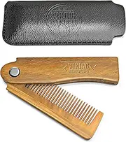Viking Revolution Folding Beard Comb with Carrying Pouch for Men - All Natural Wooden Comb - Green Sandalwood Comb for Grooming & Combing Hair, Beards and Mustaches (Set of 2 Piece)