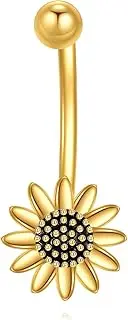 [KECHO] 14K Gold Sunflower Belly Button Rings Dainty Flower Navel Piercing Jewelry for Women Hypoallergenic, 6mm, gold, cubic zirconia