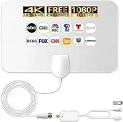 4K HD TV Aerial - Amplified Digital Indoor TV Aerial for Local Channels - 360° Long Reception TV Aerial with Signal Booster Support All Types TV