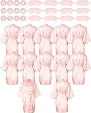 [Wesiti] 12 Pack Satin Women Robes Kimono Robe Bulk with Sleeping Mask and Hair Tie Sets Silky Bathrobes for Birthday Wedding Party