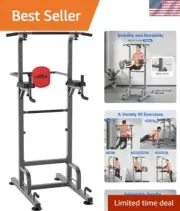 Power Tower Pull Up Bar Station Workout Dip Station for Home Gym Strength Tra...